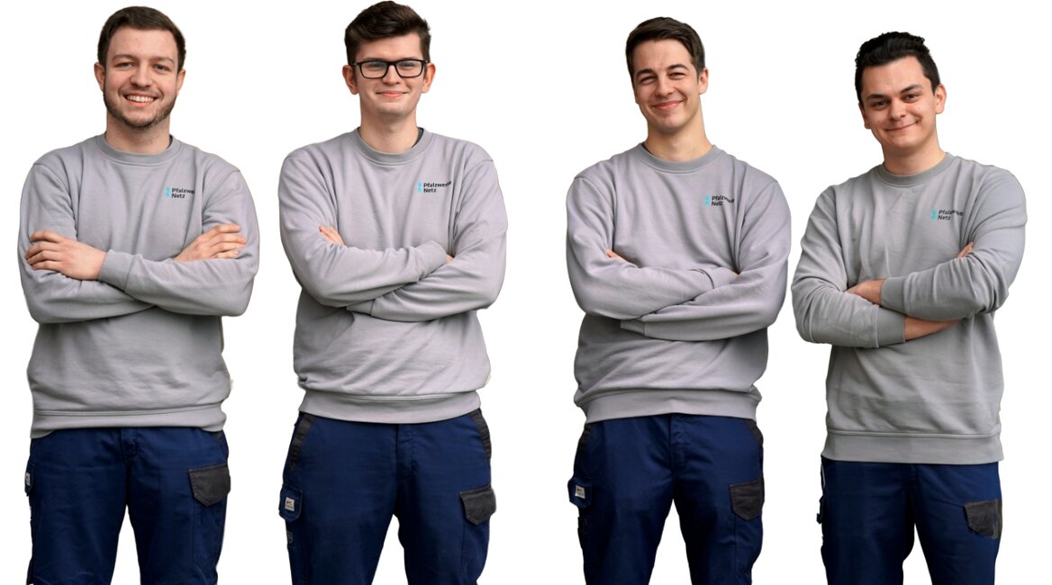 Die Fachkräfte von morgen (von links) Pascal Schuster, Jannis Pflüger, Lennart Lellek, Niklas Diepold. | © Pfalzwerke